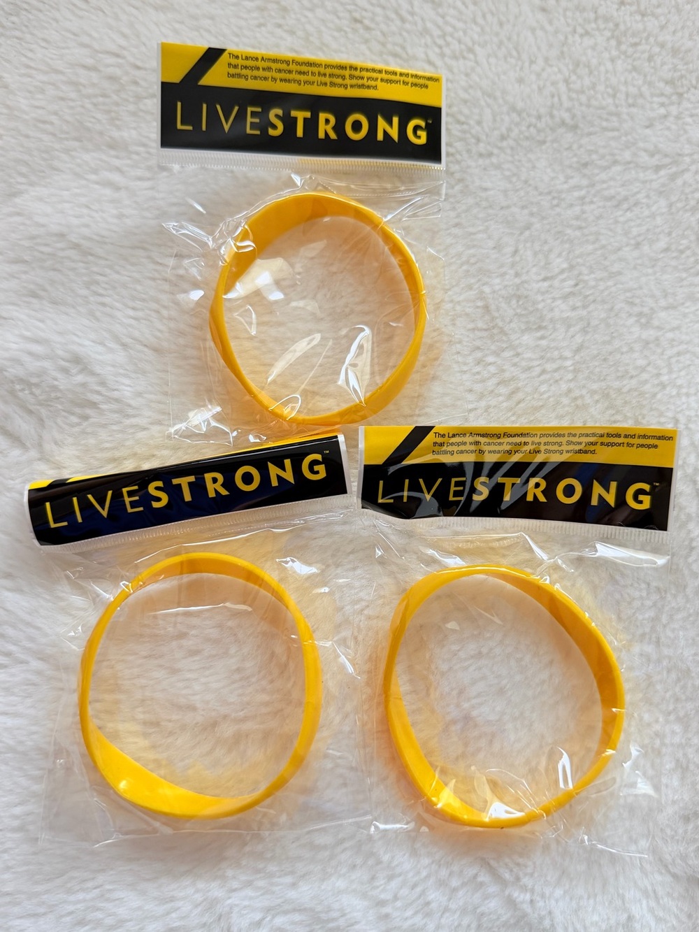 Lot of 3 Nike LIVESTRONG Yellow Silicone Bracelets Wristbands - NWT - Brand New